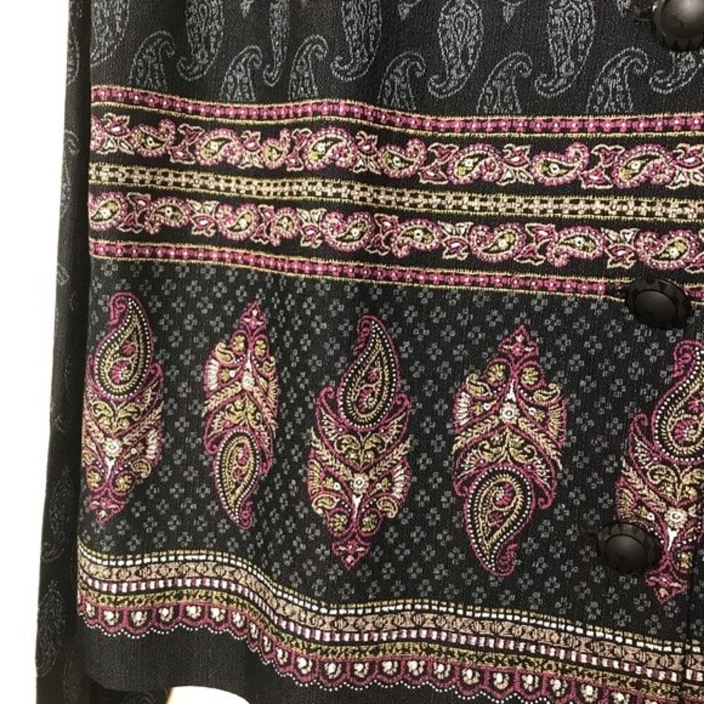 Vintage John Roberts Paisley Back Pleats Buttons Black Boxy Jacket Women's 14 - Picture 4 of 12
